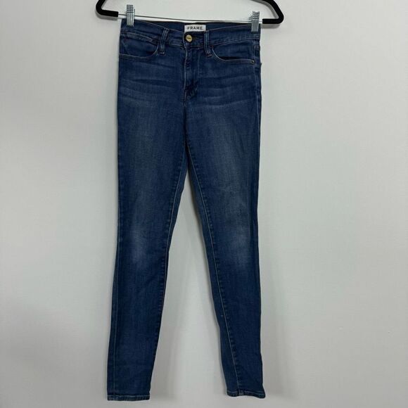 Frame Women's High Rise Medium Wash Skinny Denim Blue Jeans Size 24 - Picture 1 of 9